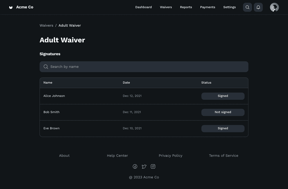 Group Signature Tracking Interface